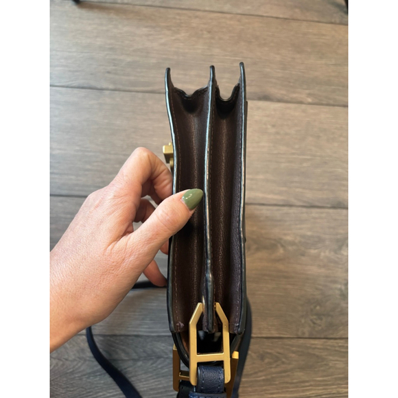 Zac Posen Katie Satchel Crossbody Leather Structured Top Handle Bag Purse Navy - Picture 14 of 16